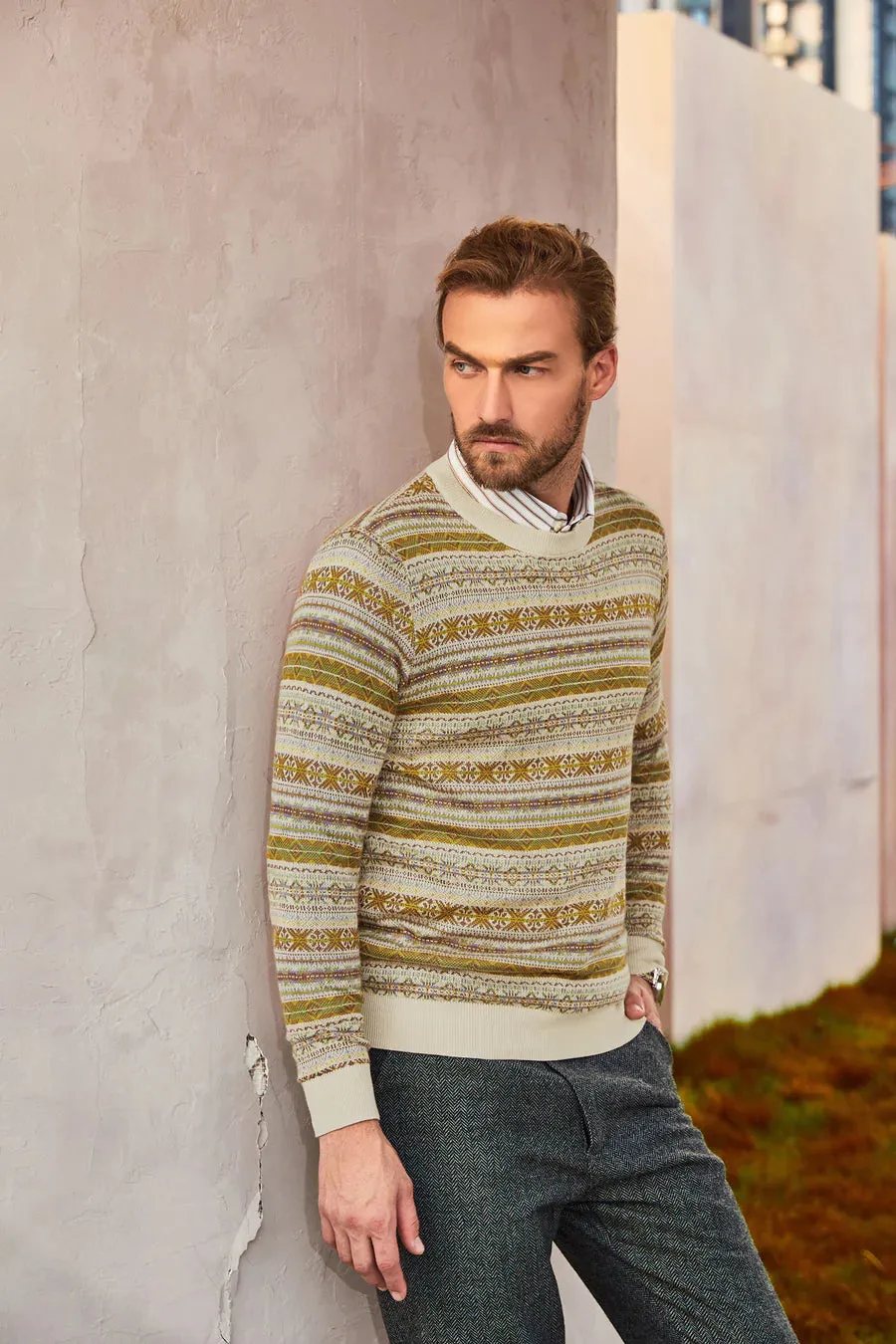 Men Fair Isle Pattern Sweater Long Sleeve Crew Neck Pullover Knitwear sold by Paul Jones product image thumbnail 5
