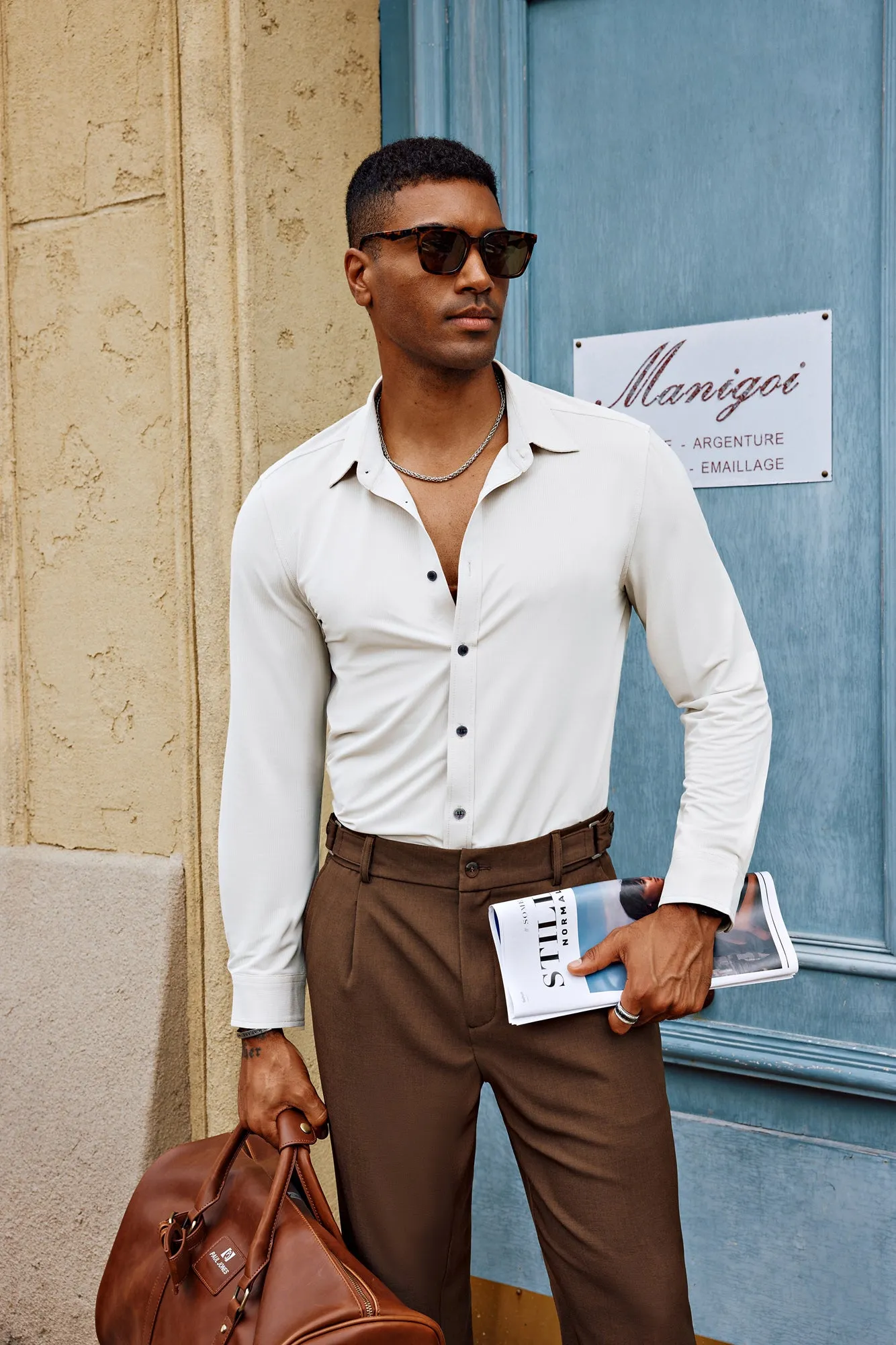 Men Classic Collar Shirt Casual Long Sleeve Stretchy Button-up Tops sold by Paul Jones product image thumbnail 5