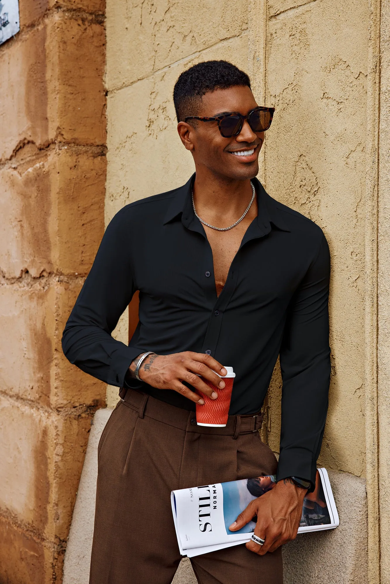 Men Classic Collar Shirt Casual Long Sleeve Stretchy Button-up Tops sold by Paul Jones product image thumbnail 2