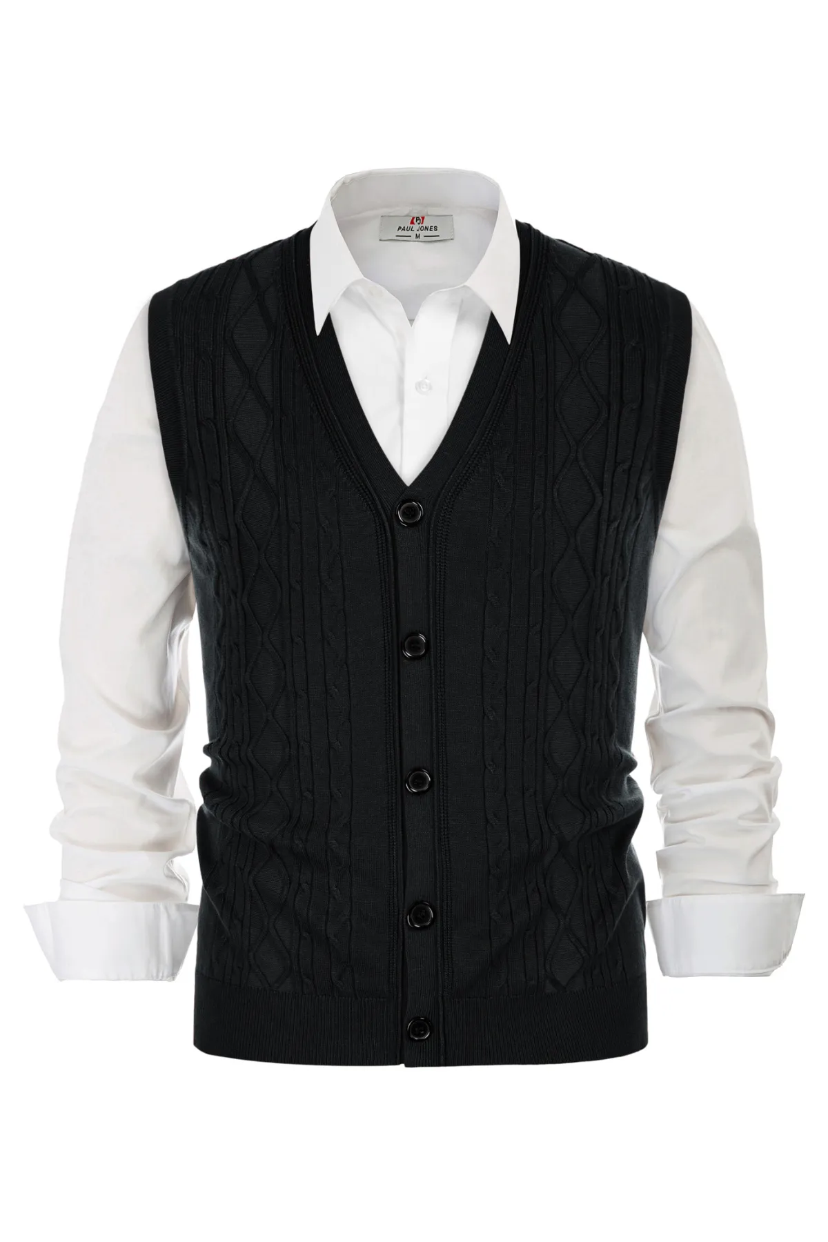 Mens V-Neck Sweater Vest Cable Knitted Button-Up Sleeveless Cardigan Vest sold by Paul Jones product image thumbnail 3
