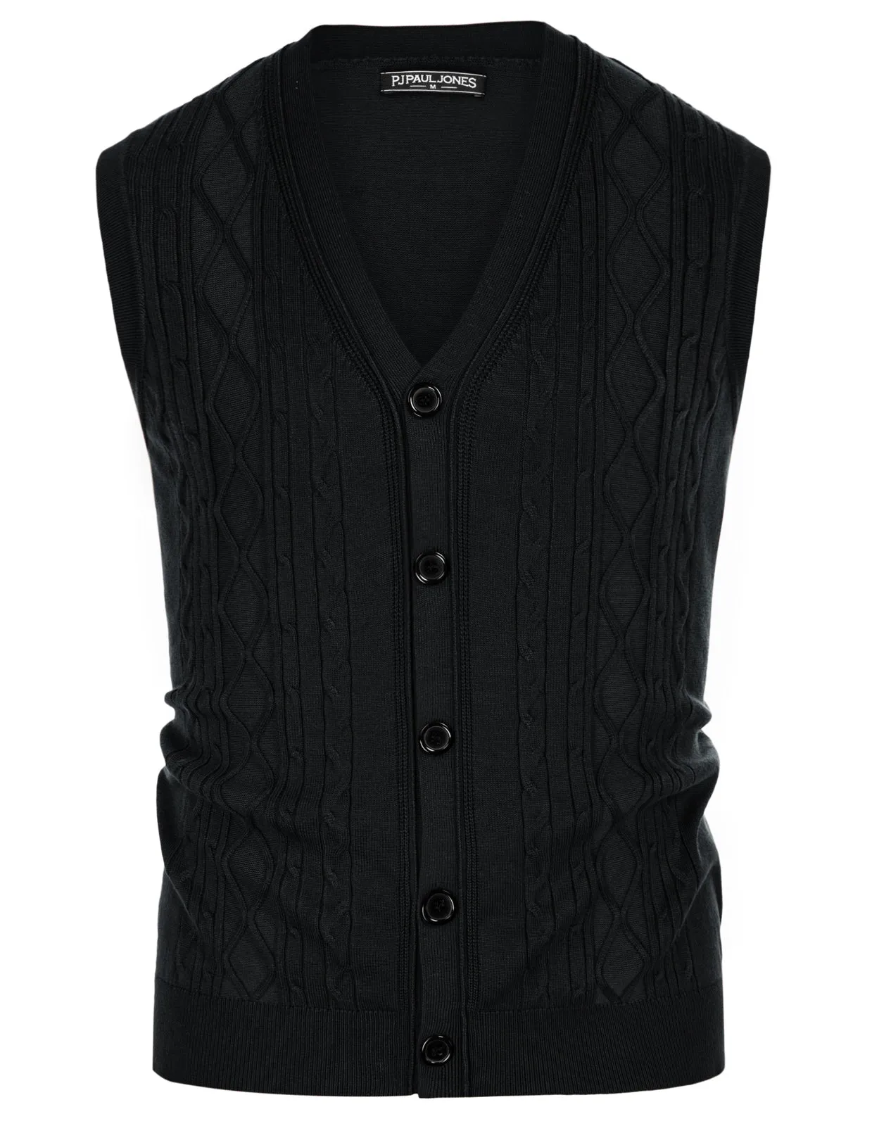 Mens V-Neck Sweater Vest Cable Knitted Button-Up Sleeveless Cardigan Vest sold by Paul Jones product image thumbnail 5