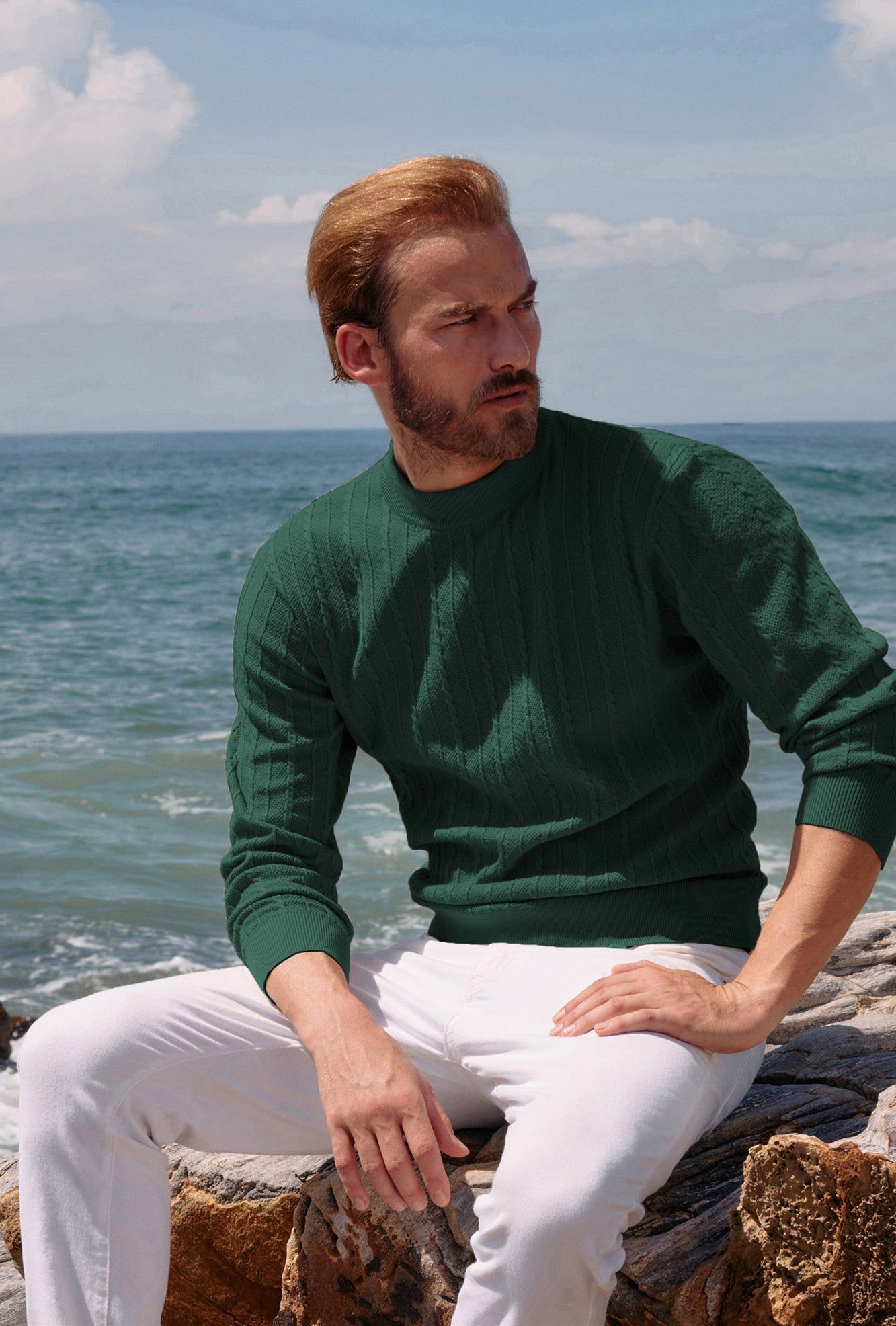 Men's Casual Cable Knitted Sweater Mock Turtleneck Pullover Sweaters sold by Paul Jones