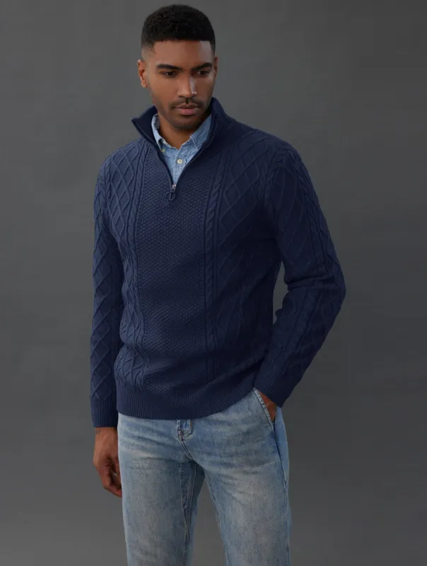Men's Casual Quarter-Zip Sweaters Cable Knit Thermal Pullovers sold by Paul Jones