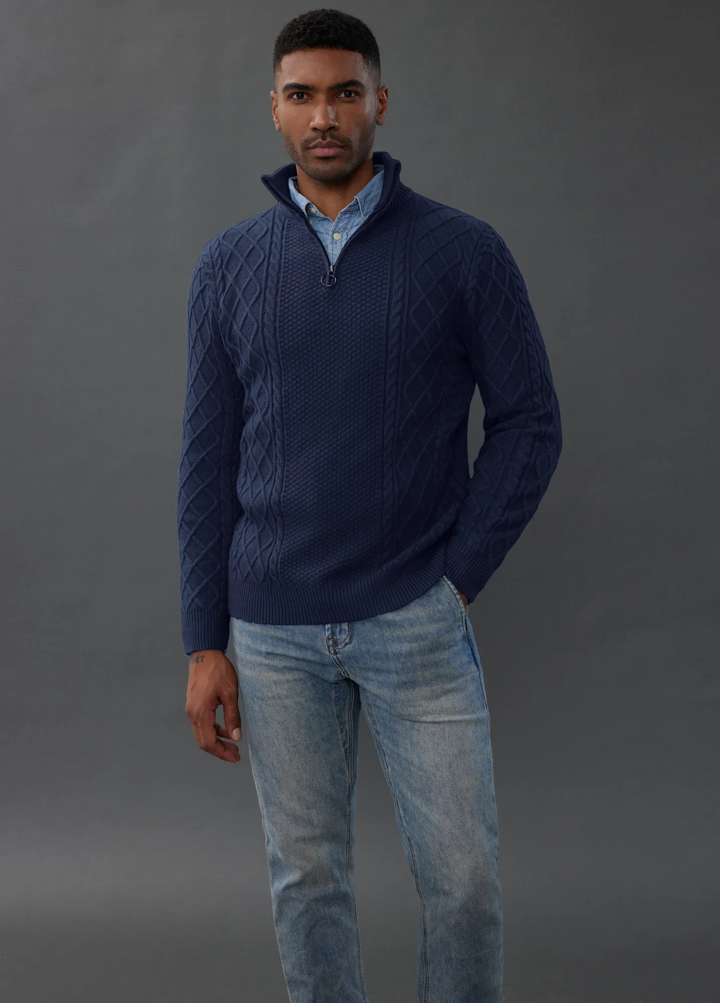 Men's Casual Quarter-Zip Sweaters Cable Knit Thermal Pullovers sold by Paul Jones product image thumbnail 2