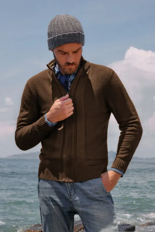 PJ Mens Stand Collar Full Zip Cardigan Sweater Vintage Geometric Sweaters sold by Paul Jones