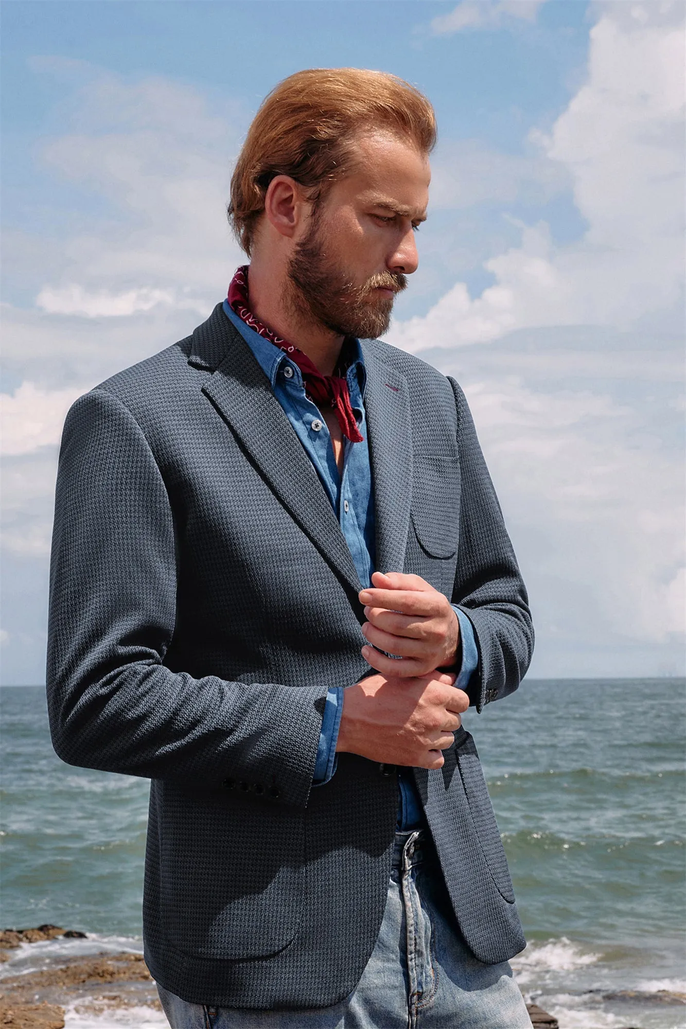 Mens Casual Knit Blazers Two Buttons Lightweight Business Sports Coats sold by Paul Jones