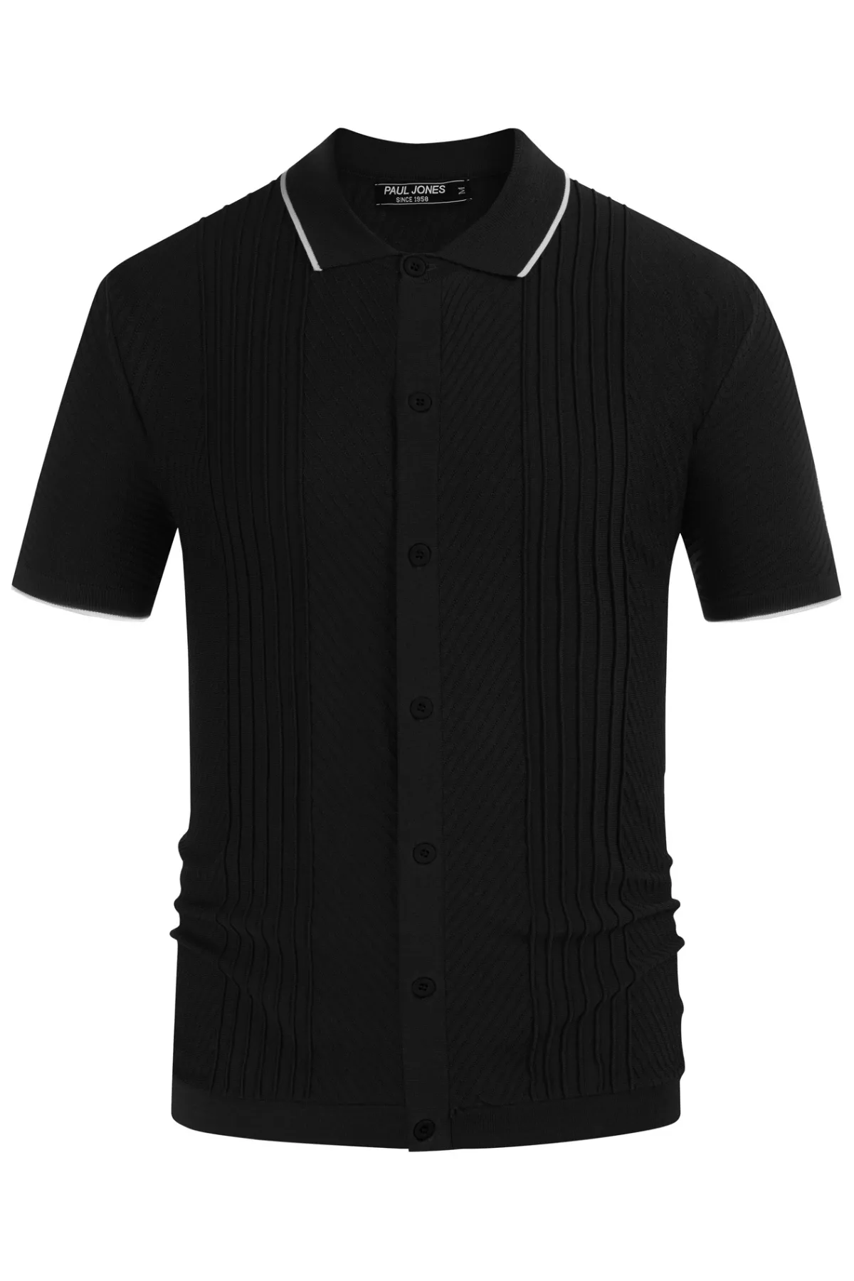 Men Textured Cardigan Sweater Short Sleeve Lapel Collar Button-up Knitwear sold by Paul Jones product image thumbnail 3