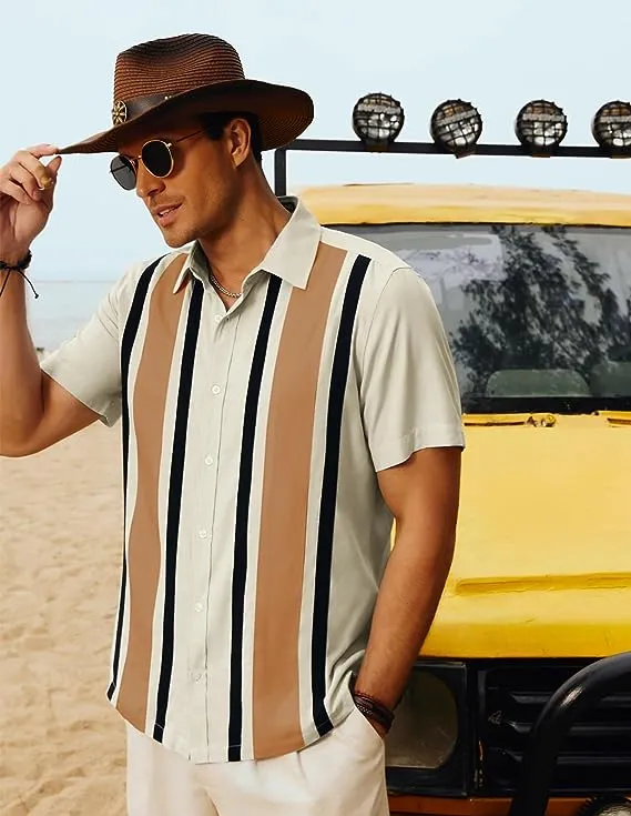 Men's Vintage Bowling Cardigans Shirts Striped Button Down Short Sleeve Summer Hawaiian Shirt sold by Paul Jones product image thumbnail 2