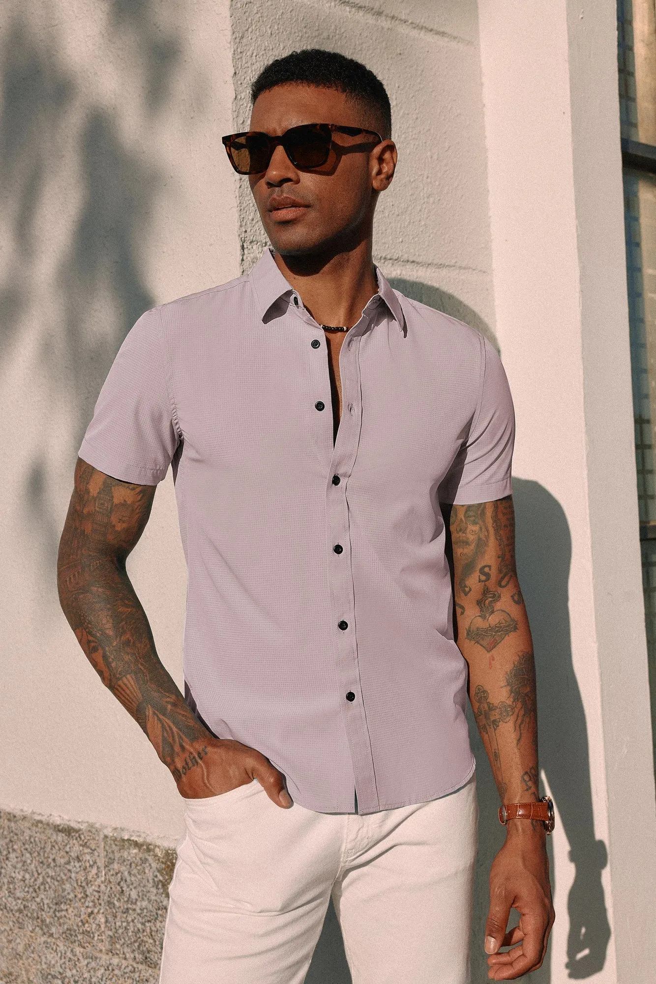 Paul Jones Men Stylish Basic Shirt Short Sleeve Classic Collar Button-up Shirt Tops sold by Paul Jones product image thumbnail 2