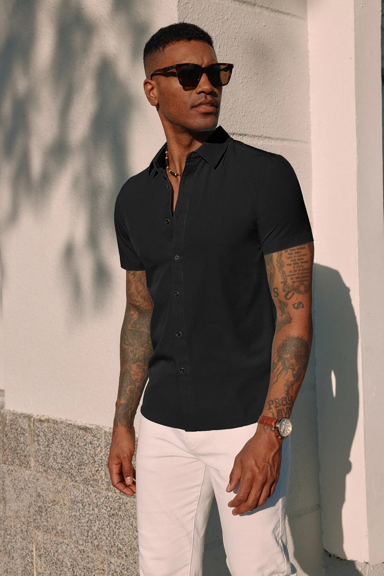 Paul Jones Men Stylish Basic Shirt Short Sleeve Classic Collar Button-up Shirt Tops sold by Paul Jones product image thumbnail 5