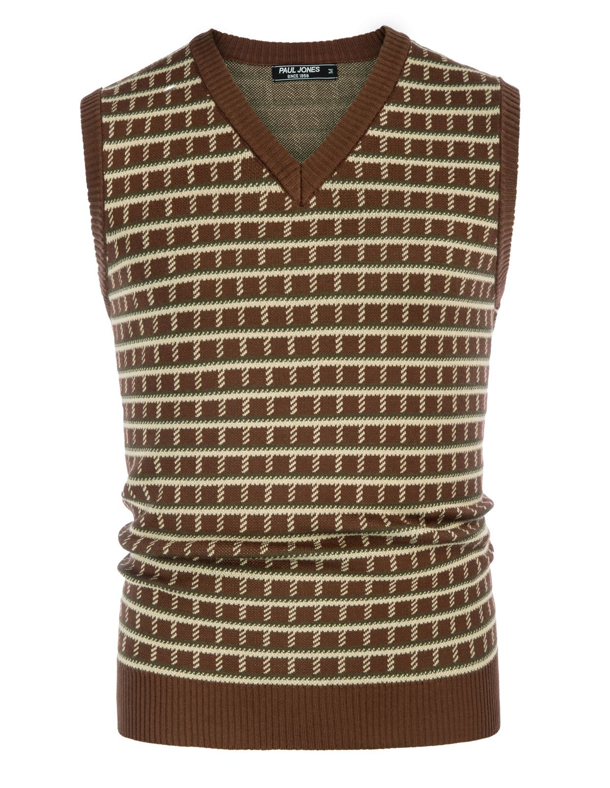 Men's Sweater Vest V-Neck Sleeveless Vintage Check Pattern Contrast Pullover Casual Vest sold by Paul Jones product image thumbnail 4