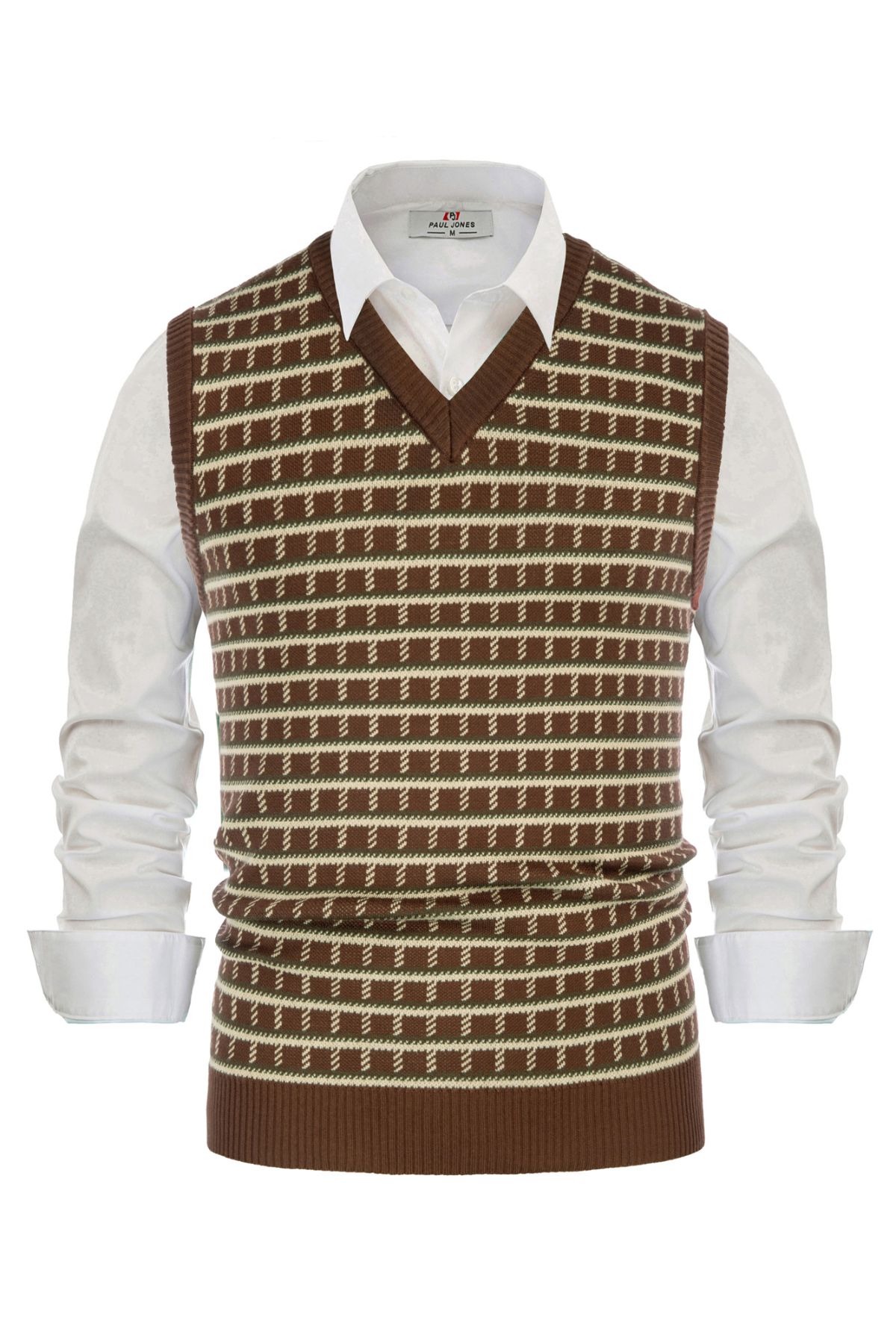 Men's Sweater Vest V-Neck Sleeveless Vintage Check Pattern Contrast Pullover Casual Vest sold by Paul Jones product image thumbnail 3