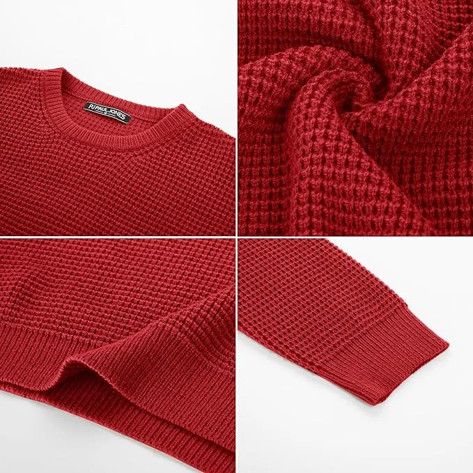 Mens Crewneck Pullover Sweater Waffle Textured Long Sleeve Knitted Sweaters sold by Paul Jones product image thumbnail 5