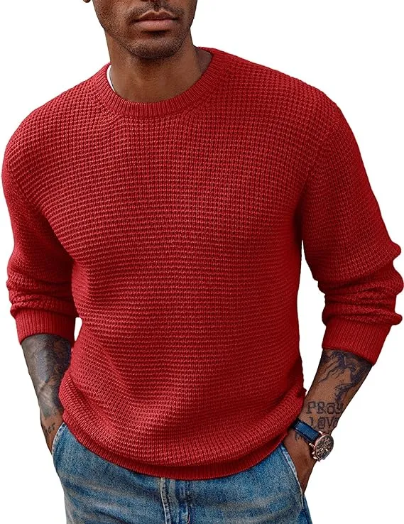 Mens Crewneck Pullover Sweater Waffle Textured Long Sleeve Knitted Sweaters sold by Paul Jones product image thumbnail 2