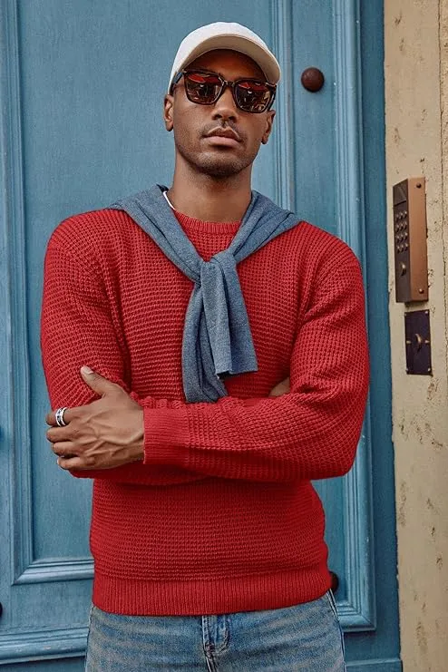 Mens Crewneck Pullover Sweater Waffle Textured Long Sleeve Knitted Sweaters sold by Paul Jones product image thumbnail 4