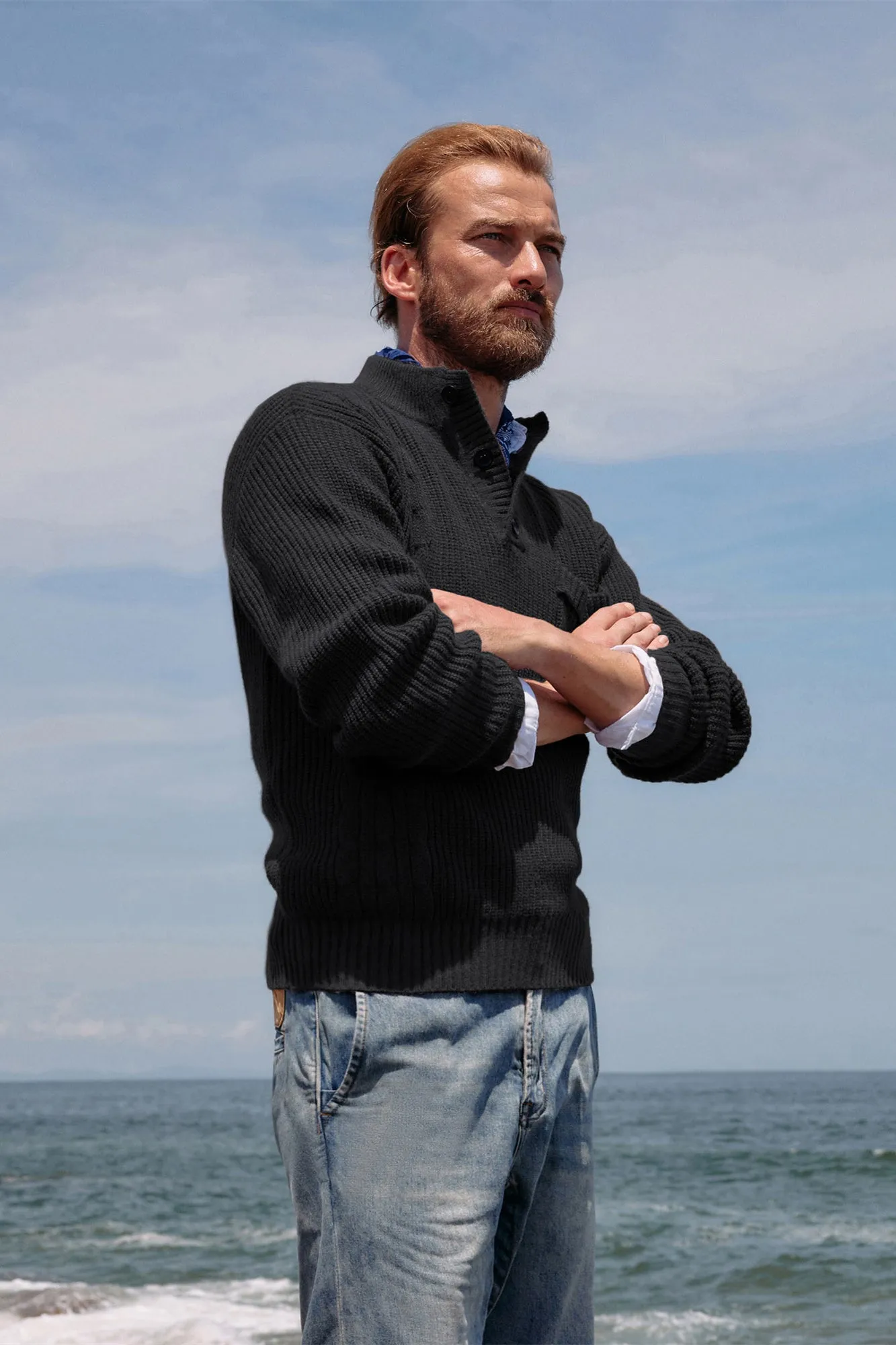 Men's Quarter Button Sweater Stand Collar Knitted Pullover Henley Sweater with Pocket sold by Paul Jones product image thumbnail 5