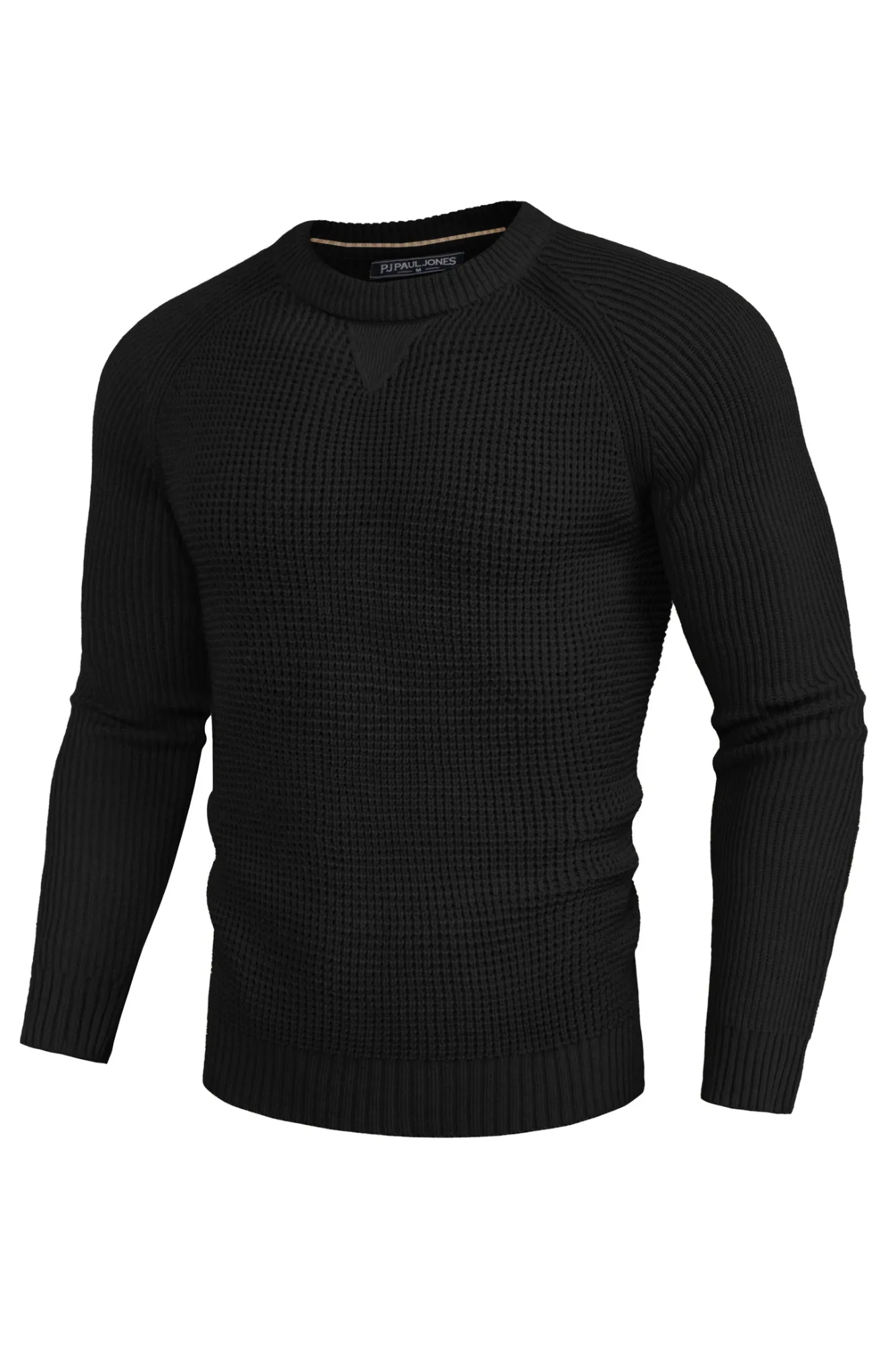 Men Waffle Textured Sweater Long Raglan Sleeve Crew Neck Ribbed Cuff Pullover sold by Paul Jones