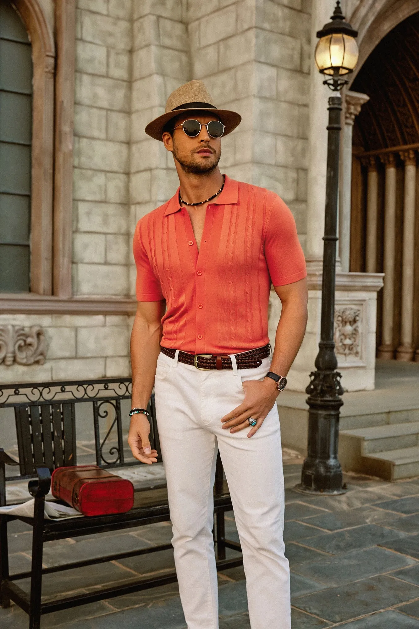 Mens Knit Polo Shirts Vintage Striped Button Down Knitted Golf Cardigans Shirts sold by Paul Jones product image thumbnail 5