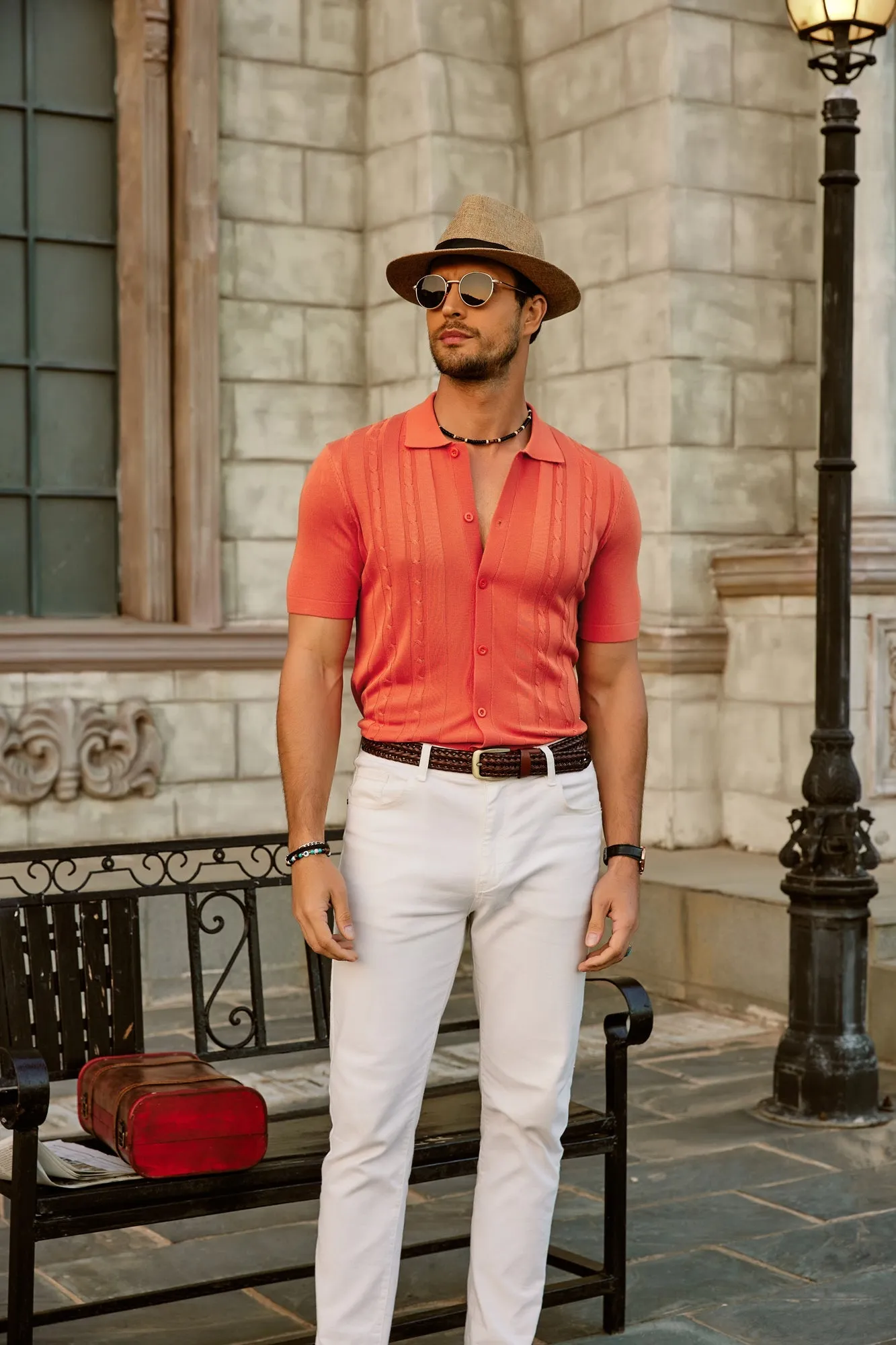 Mens Knit Polo Shirts Vintage Striped Button Down Knitted Golf Cardigans Shirts sold by Paul Jones product image thumbnail 2