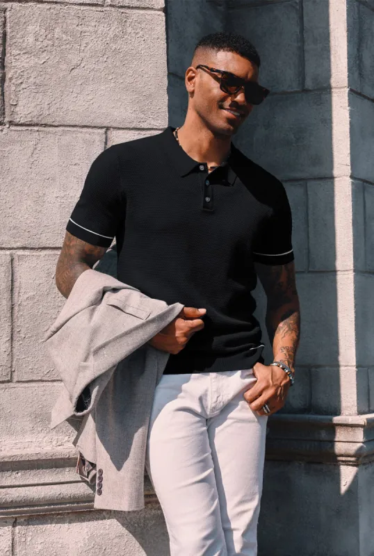 Mens Knitted Polo Shirts Short Sleeve Textured Pullover Golf Polo T Shirts sold by Paul Jones
