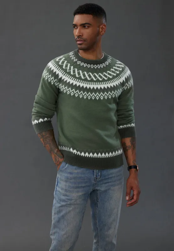 PJ Paul Jones Men's Fair Isle Crewneck Sweater Vintage Casual Pattern Knit Long Sleeve Pullover Sweaters sold by Paul Jones