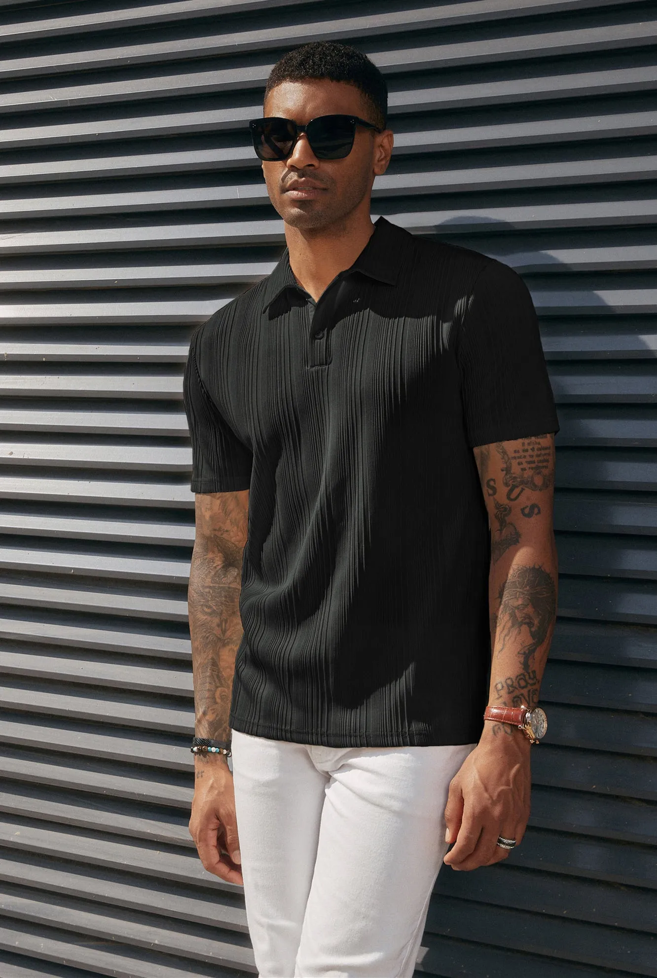 Mens Textured Knit Polo Shirts Regular Fit Stretchy Golf Shirts sold by Paul Jones product image thumbnail 4