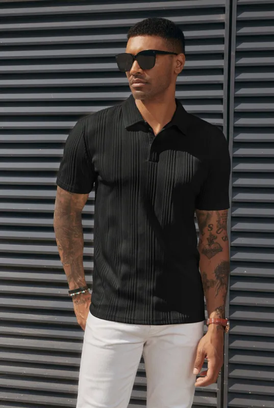 Mens Textured Knit Polo Shirts Regular Fit Stretchy Golf Shirts sold by Paul Jones