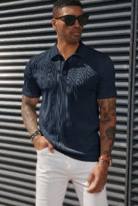 Men Textured Polo-Shirt Short Sleeve Lapel Collar Button-up Neck Tops sold by Paul Jones