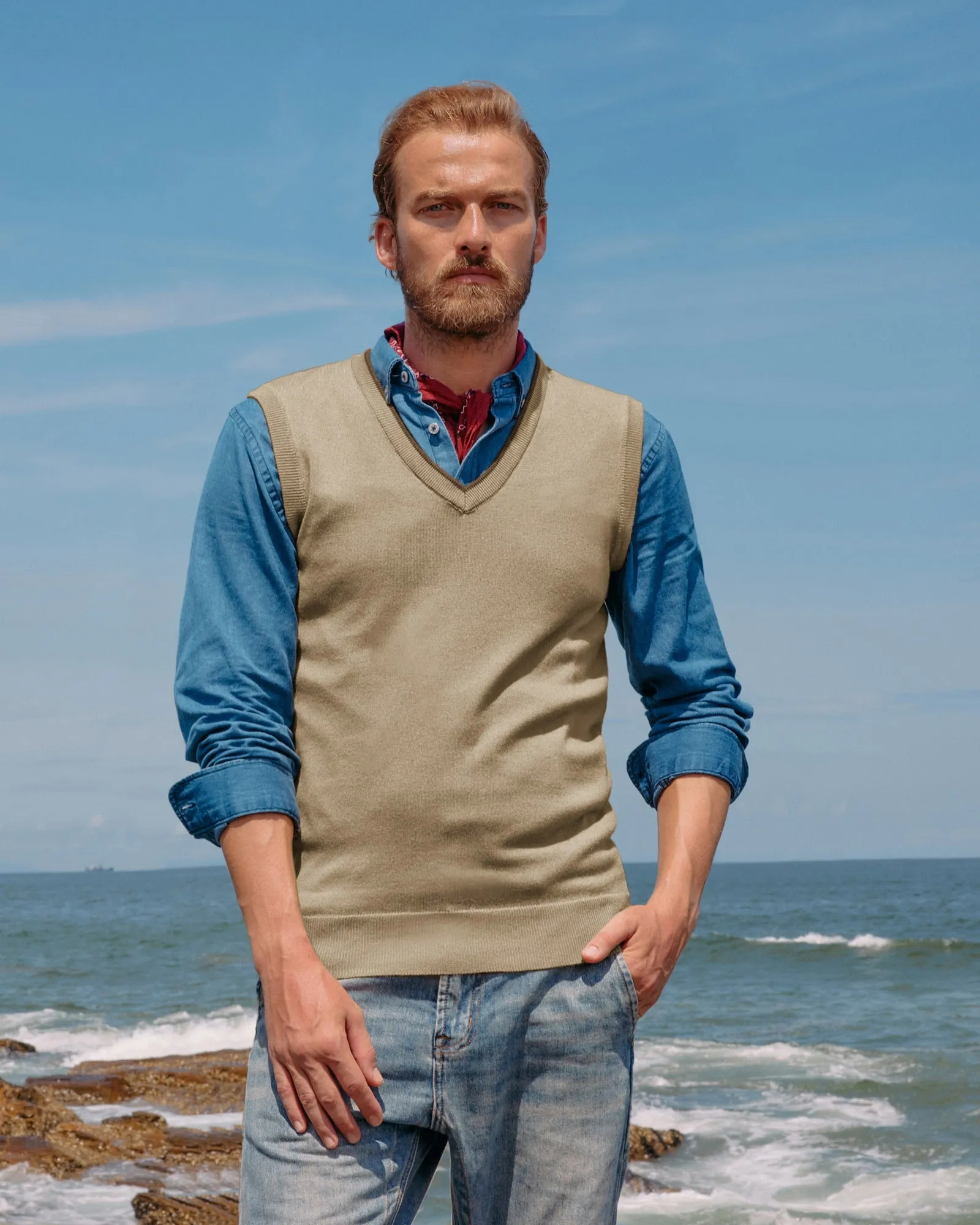 Men's Sweater Vest Wool Blended Knitted Vest Sweaters V-Neck Sleeveless Pullover Vest sold by Paul Jones