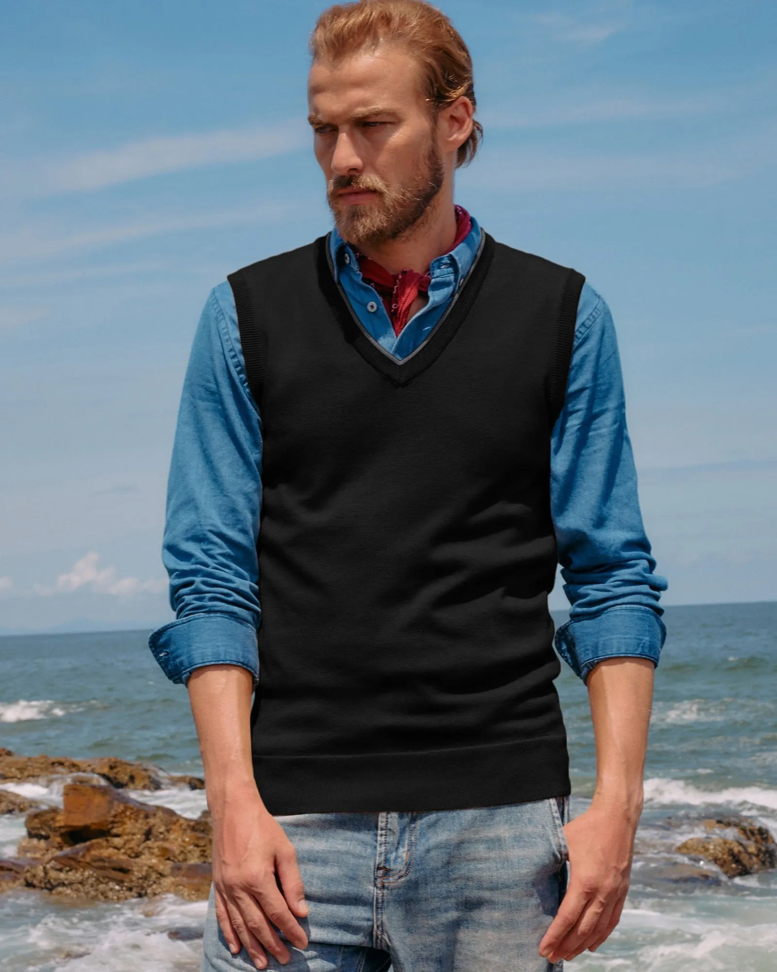 Men's Sweater Vest Wool Blended Knitted Vest Sweaters V-Neck Sleeveless Pullover Vest sold by Paul Jones product image thumbnail 2