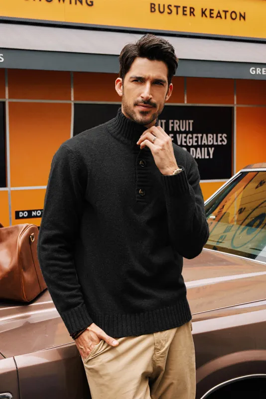 Men Stand Collar Sweater Long Sleeve Ribbed Cuff Pullover Jumper sold by Paul Jones