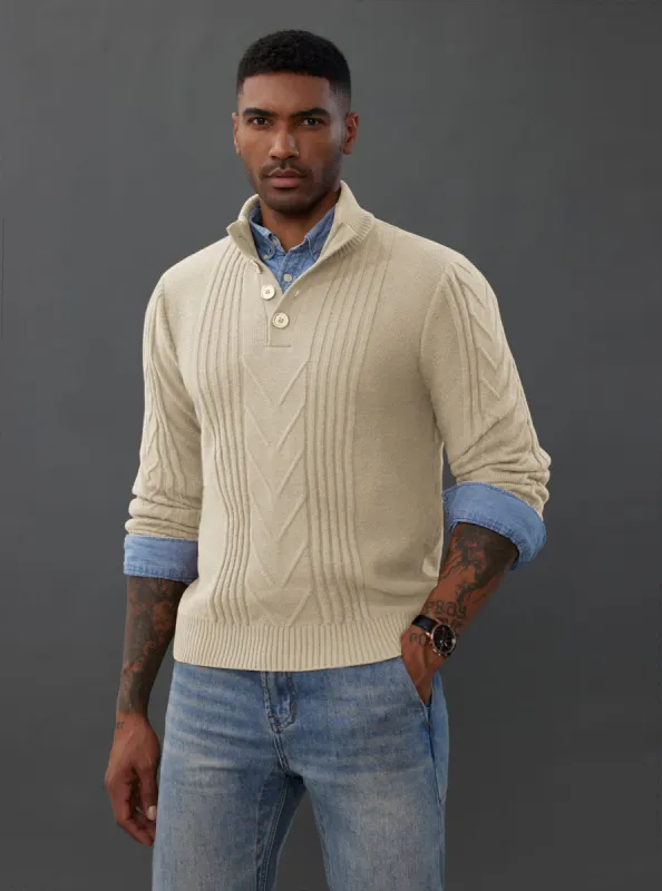Men's Cable Knit Henley A Quarter Button Pullover Sweater Thermal Jumper Sweaters sold by Paul Jones