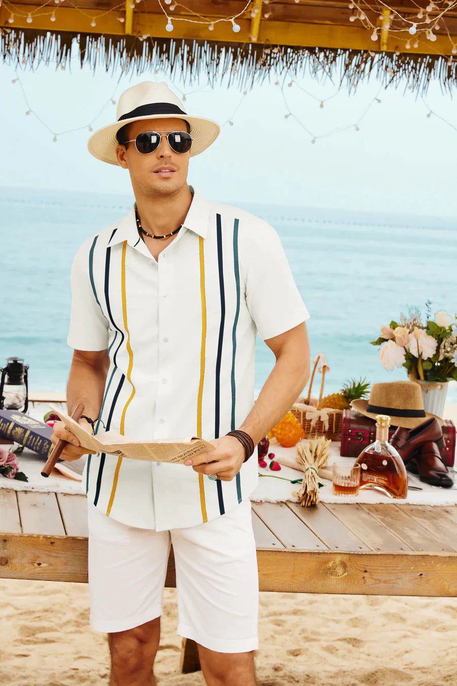 Mens Vintage Bowling Shirts Short Sleeve Striped Button Down Hawaiian Beach Shirt sold by Paul Jones product image thumbnail 2