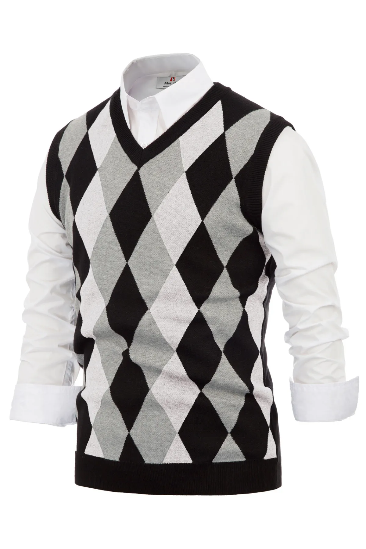 Men's Argyle Sweater Vest Knitted Casual V-Neck Pullover Vest sold by Paul Jones product image thumbnail 4