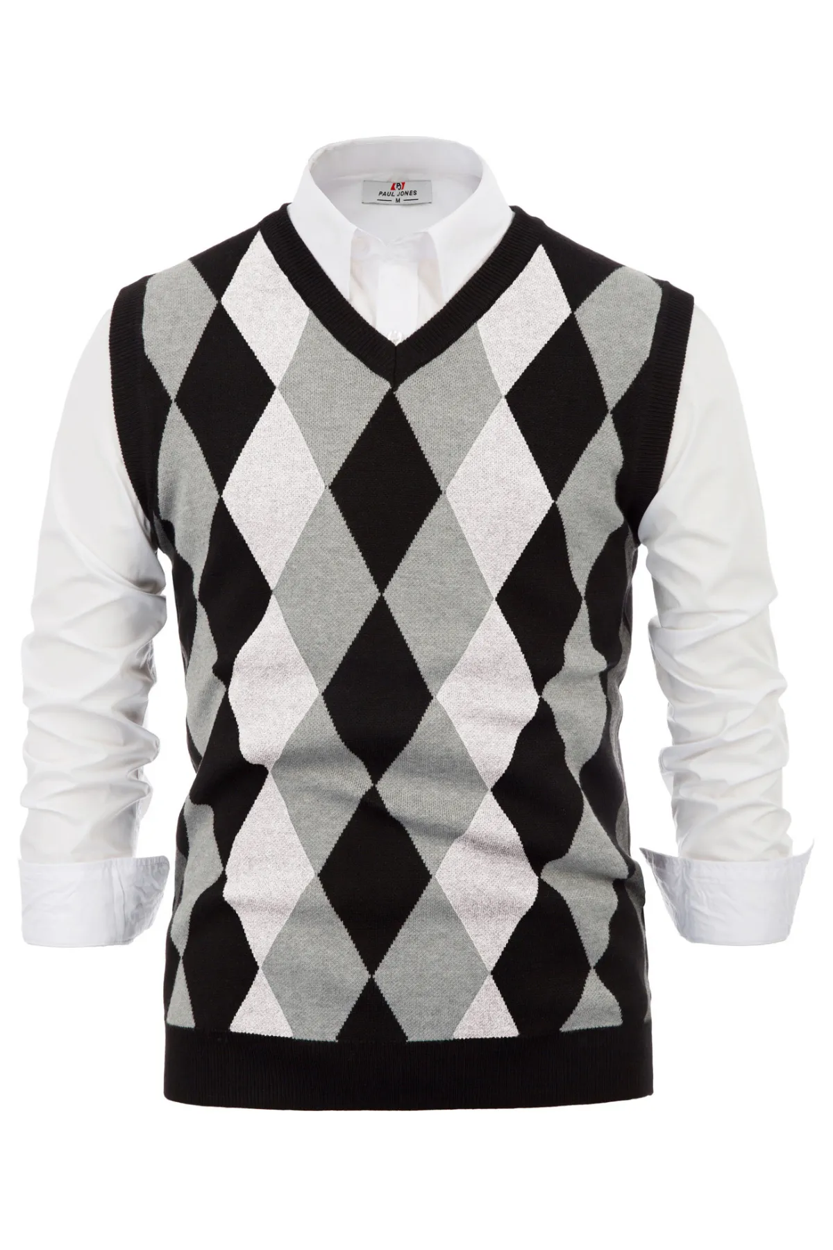 Men's Argyle Sweater Vest Knitted Casual V-Neck Pullover Vest sold by Paul Jones product image thumbnail 3