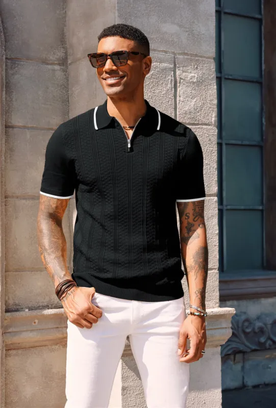 Mens Vintage Polo Shirts Texture Pattern Knit Golf Polo Shirts sold by Paul Jones