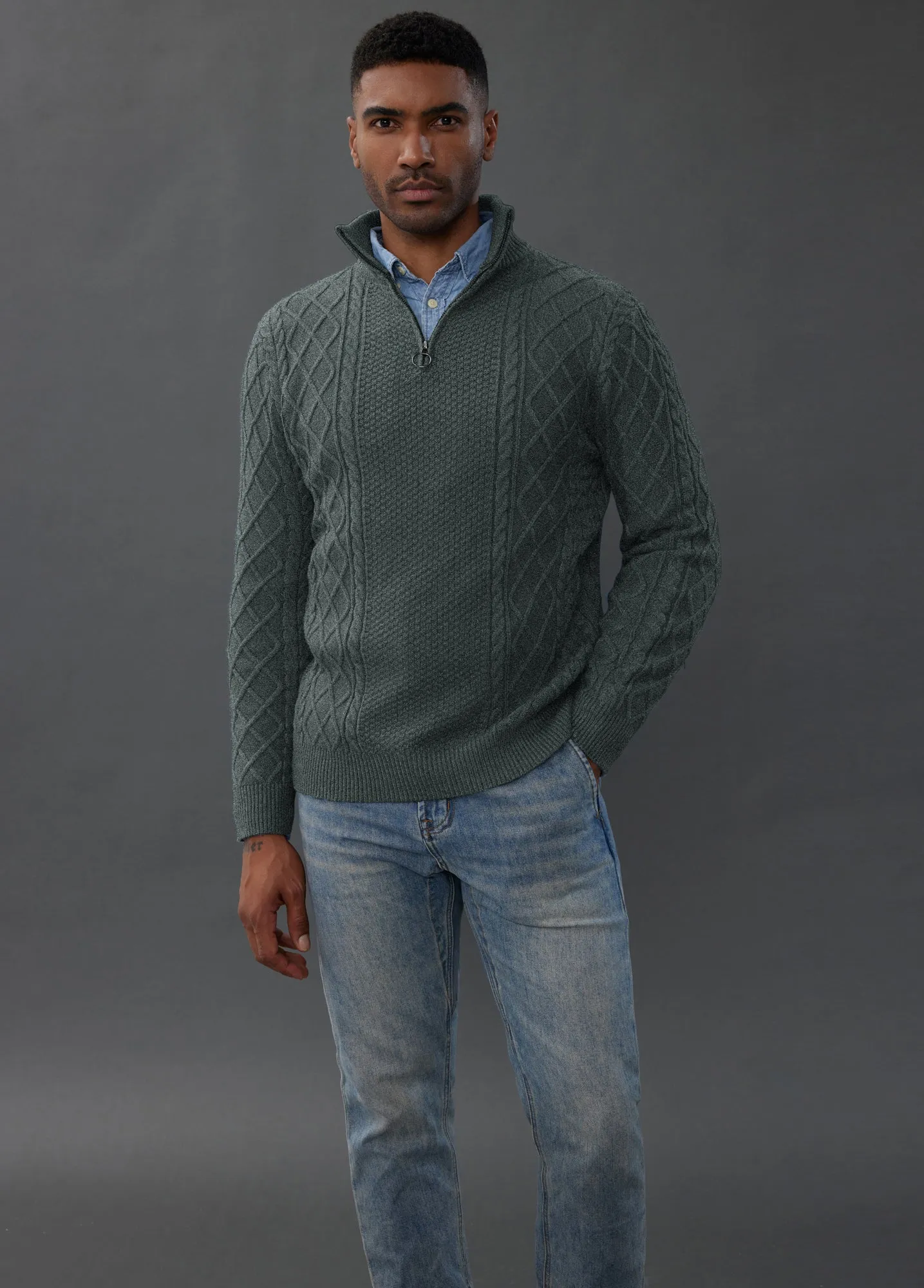 Mens Casual Quarter-Zip Sweaters Cable Knit Thermal Pullover sold by Paul Jones product image thumbnail 5