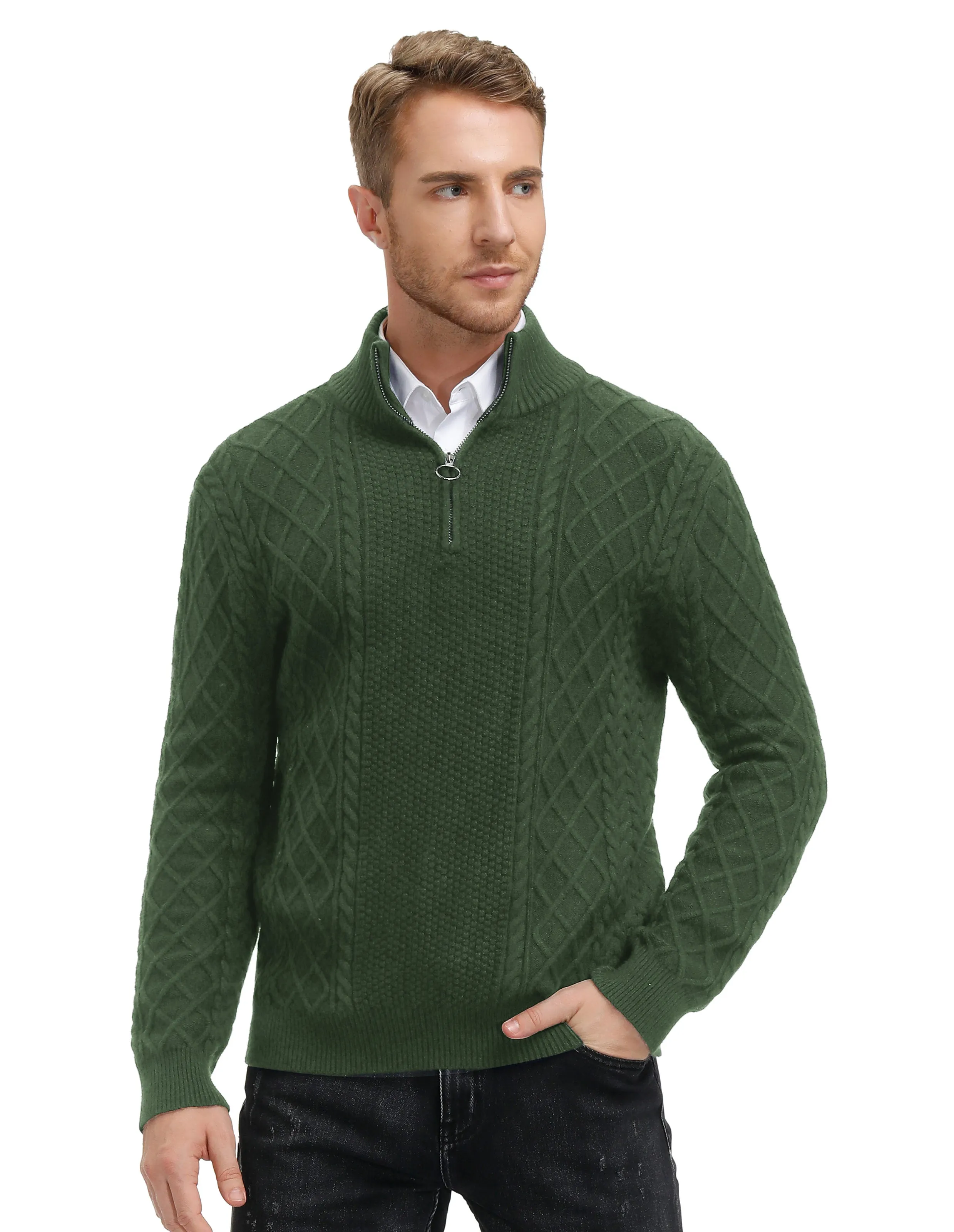 Mens Casual Quarter-Zip Sweaters Cable Knit Thermal Pullover sold by Paul Jones product image thumbnail 2