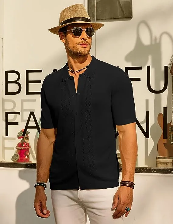 Men's Polo Shirts Breathable Knit Cardigans Shirts Vintage Knitted Shirt Short Sleeve Hollowed Out Casual Clothing sold by Paul Jones product image thumbnail 2