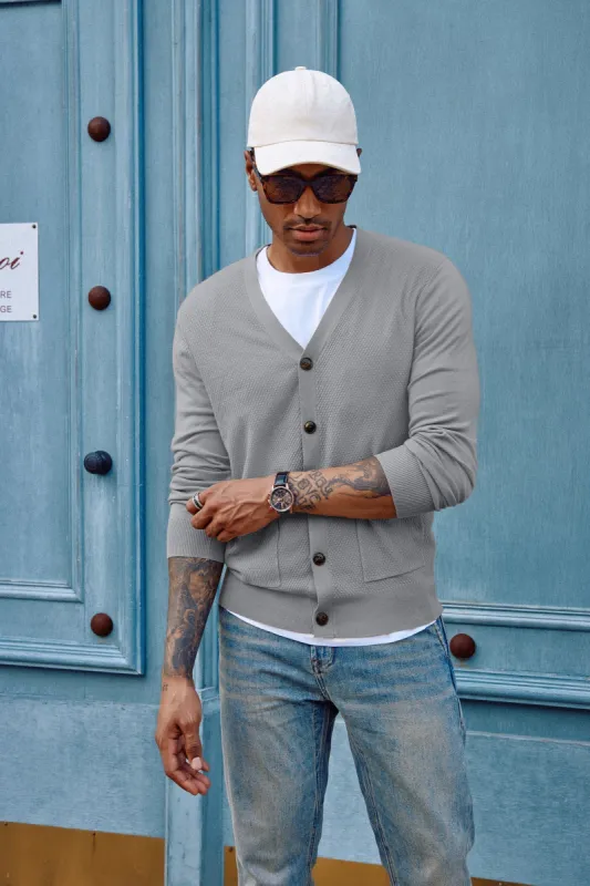 Men's Casual Cardigan Sweaters Long Sleeve V-Neck Cardigans Button-up Knitted Sweaters sold by Paul Jones