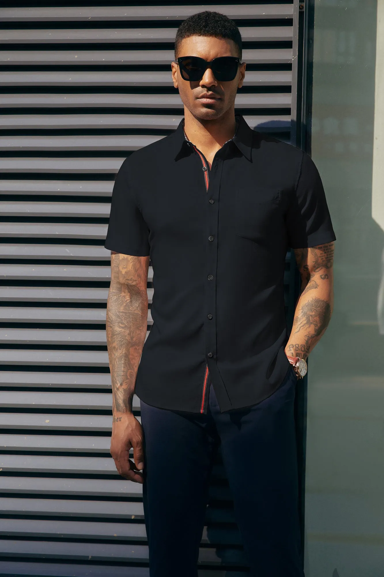 Men Basic Shirt Casual Short Sleeve Classic Collar Button-up Tops sold by Paul Jones product image thumbnail 5