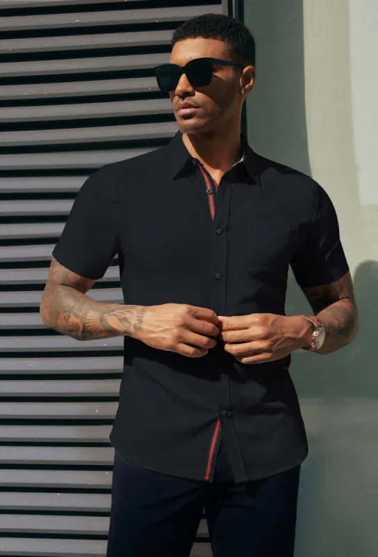 Men Basic Shirt Casual Short Sleeve Classic Collar Button-up Tops sold by Paul Jones