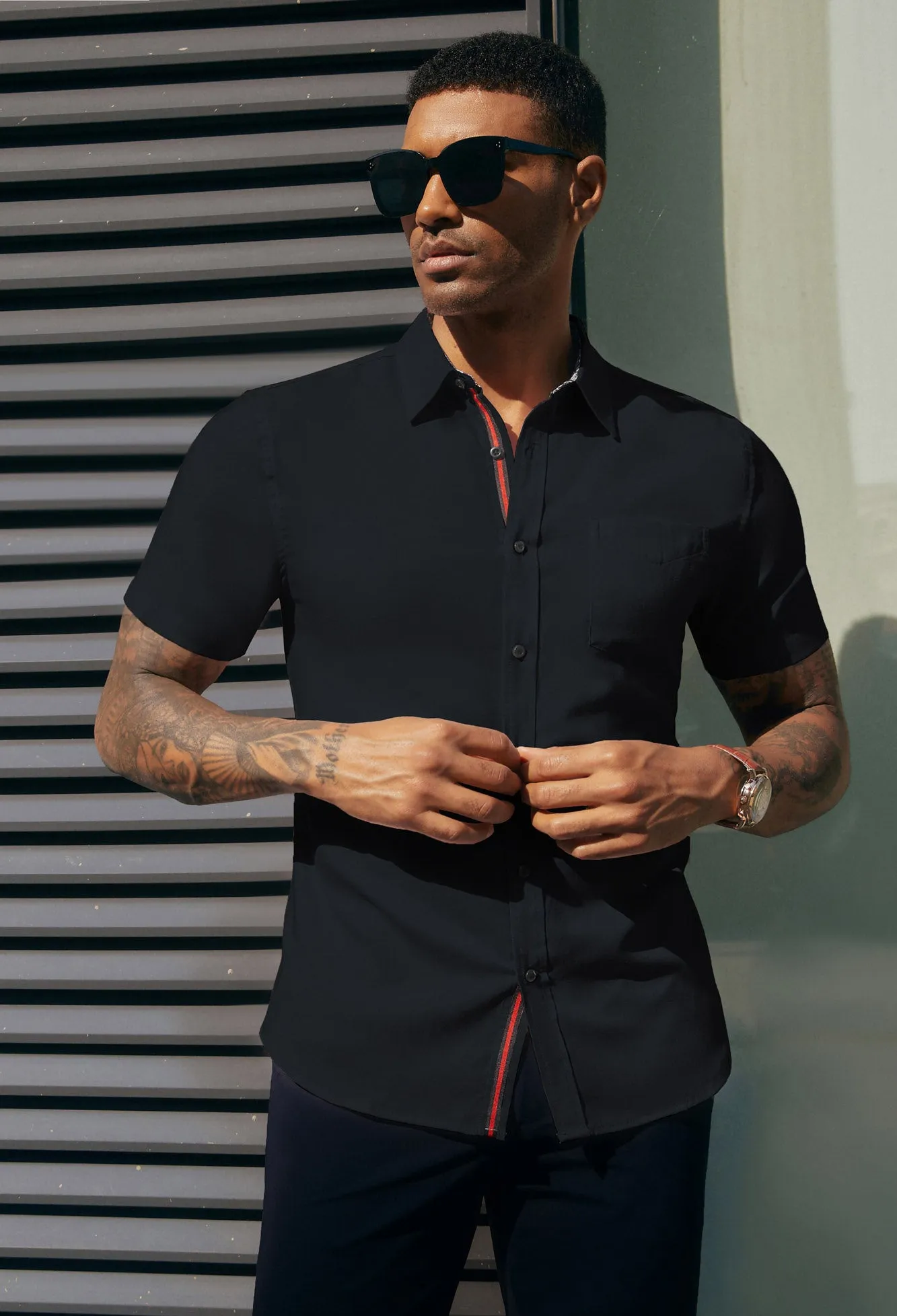 Men Basic Shirt Casual Short Sleeve Classic Collar Button-up Tops sold by Paul Jones