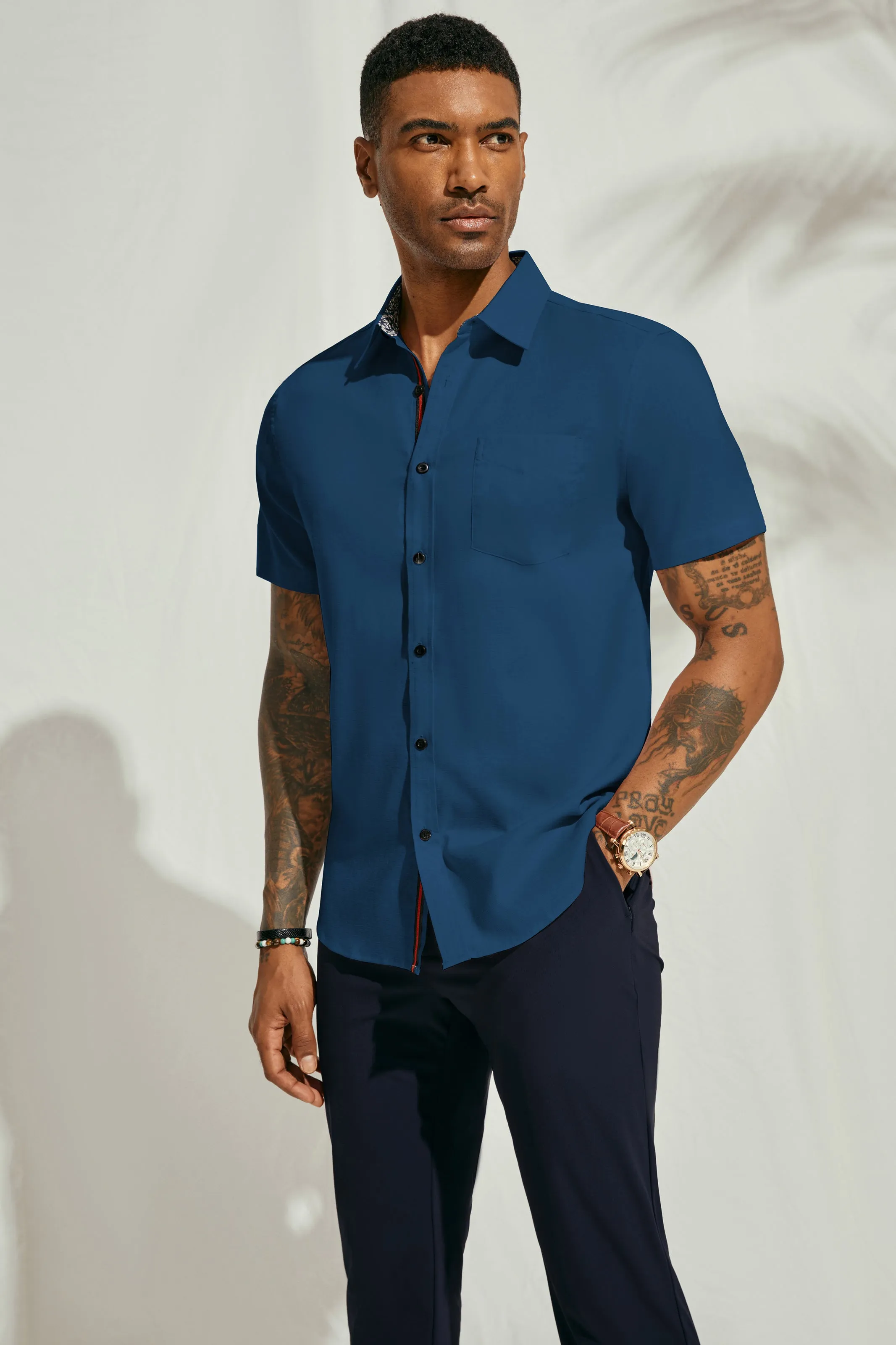 Men Basic Shirt Casual Short Sleeve Classic Collar Button-up Tops sold by Paul Jones product image thumbnail 2
