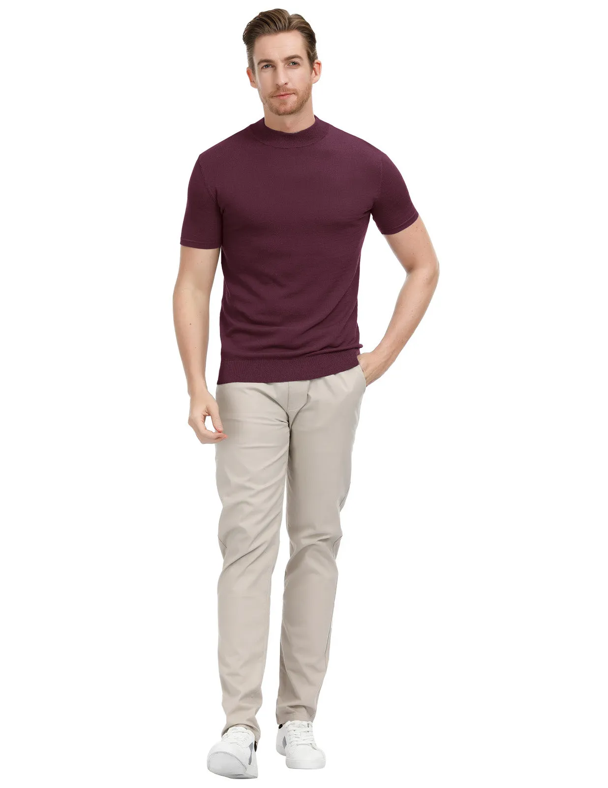 Mens Mock Turtleneck Knit Pullover Sweater Short Sleeve Solid Knitwear Sweaters sold by Paul Jones product image thumbnail 5