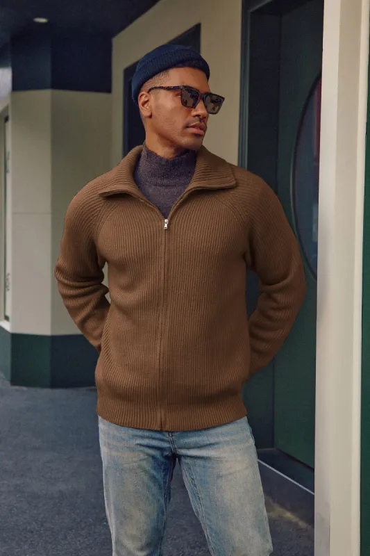 Paul Jones Men's Full Zip Cardigan Sweater Slim Fit Stand