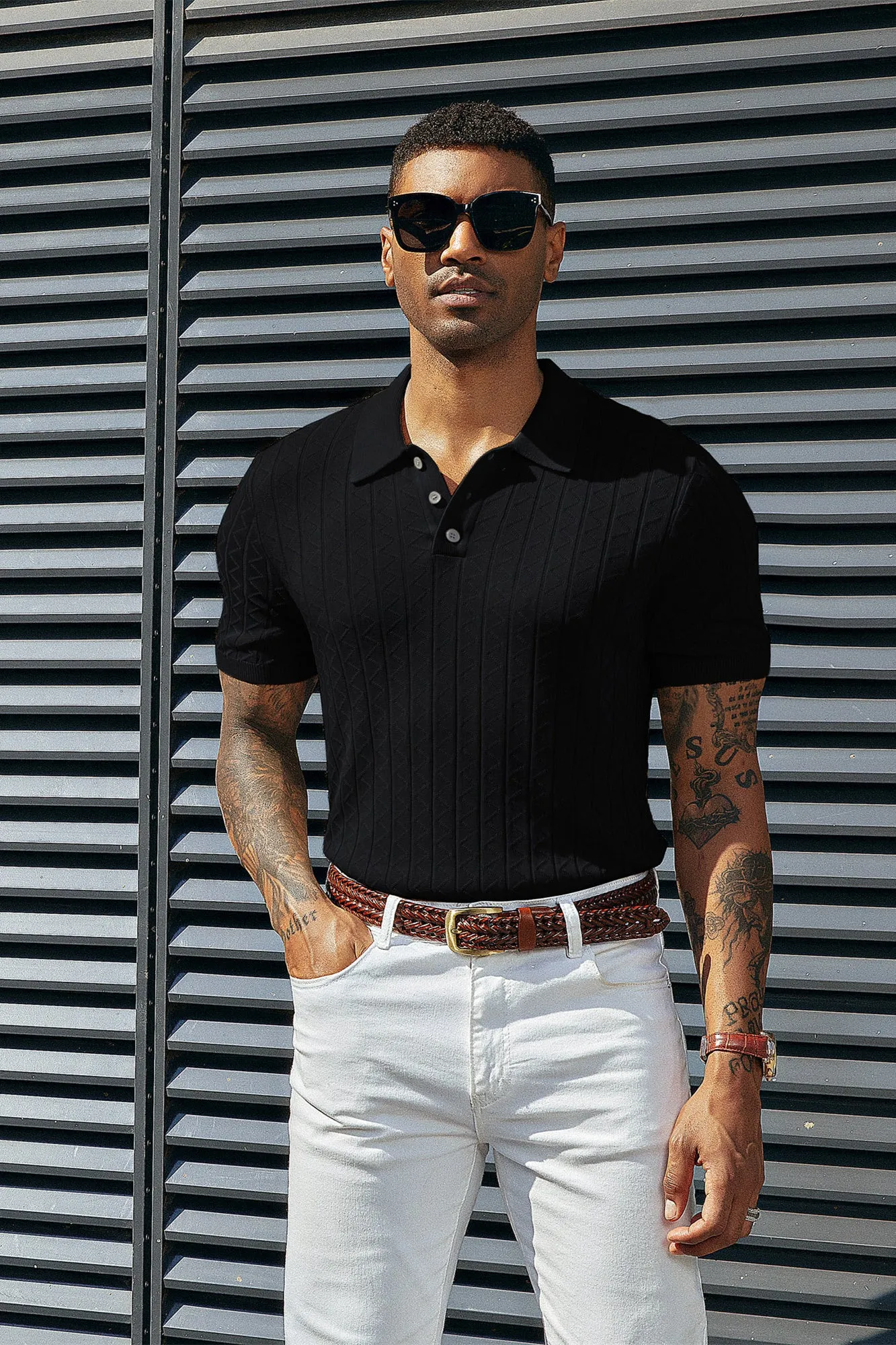 Mens Polo Shirts Short Sleeve Wavy Textured Knit Polo Shirts sold by Paul Jones product image thumbnail 5