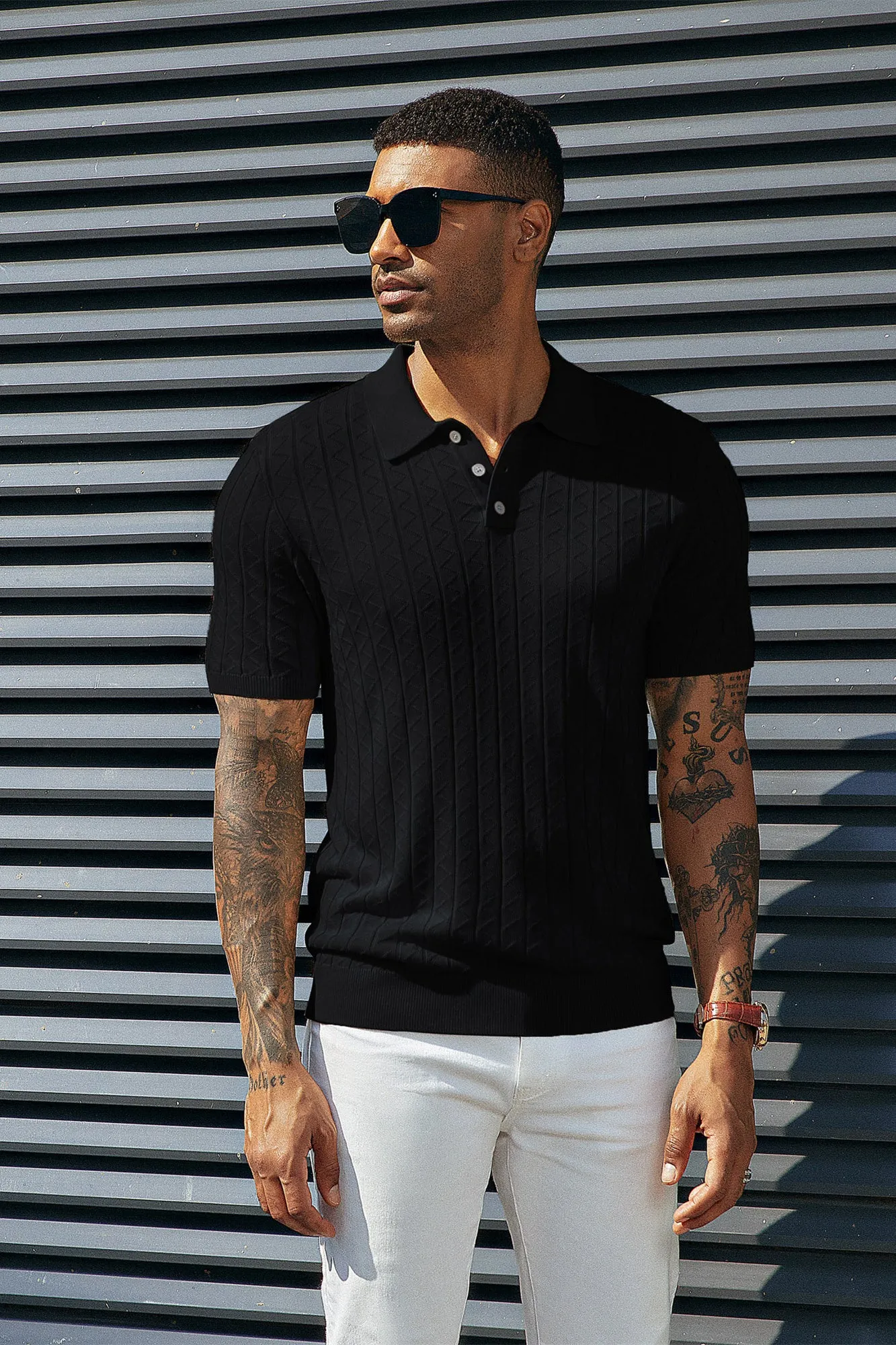 Mens Polo Shirts Short Sleeve Wavy Textured Knit Polo Shirts sold by Paul Jones product image thumbnail 4