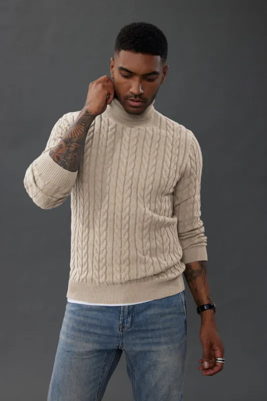 Men's Turtneck Pullover Sweaters Cable Knit Long Sleeve Sweaters sold by Paul Jones