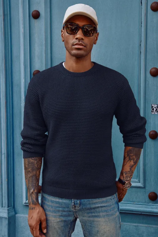 Paul Jones Mens Crewneck Pullover Sweater Waffle Textured Long Sleeve Knitted Sweaters sold by Paul Jones